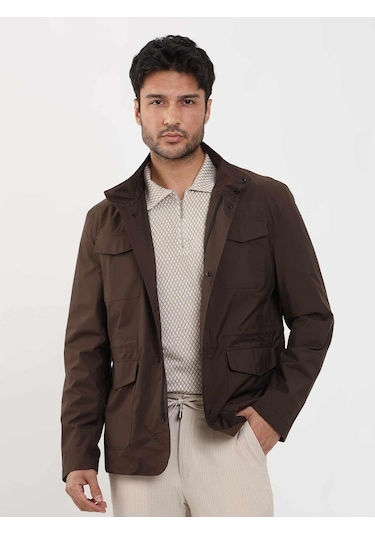 Dufy Kahverengi Erkek Regular Fit Düz Hakim Yaka Safari Mont - 104374-Kahverengi