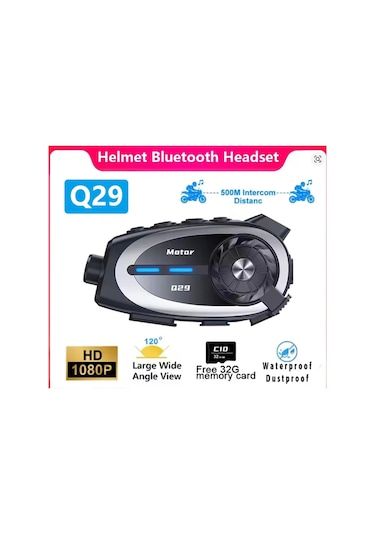 Vtn-q29 Motosiklet Kask Bluetooth Kulaklık 1080p Kamera Geniş Açı Su Geçirmez Intercom