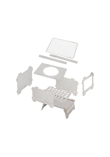 Katlanır Kamp Sobası Izgaralı Taşınabilir Outdoor Kamp Ocağı Paslanmaz Çelik Gümüş