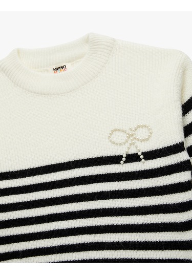 Koton Uzun Kollu Bisiklet Yaka Fiyonk Detaylı Çizgili Triko Kazak Ekru Çizgili 6wkg90013ht Ekru Çizgili Koton Uzun Kollu Bisiklet Yaka Fiyonk Detaylı Çizgili Triko Kazak Ekru Çizgili 6wkg90013ht Ekru Çizgili