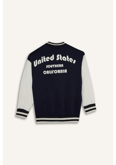 Defacto Erkek Çocuk Baskılı Kolej Yaka Bomber Ceket F4550a825aunv146 Lacivert