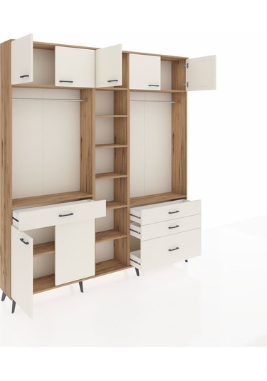 Arges Dolap 11 Raflı 4 Çekmeceli 2 Askılı 220x30x243 Çam-aytaşı/aytaşı Aytası/aytası