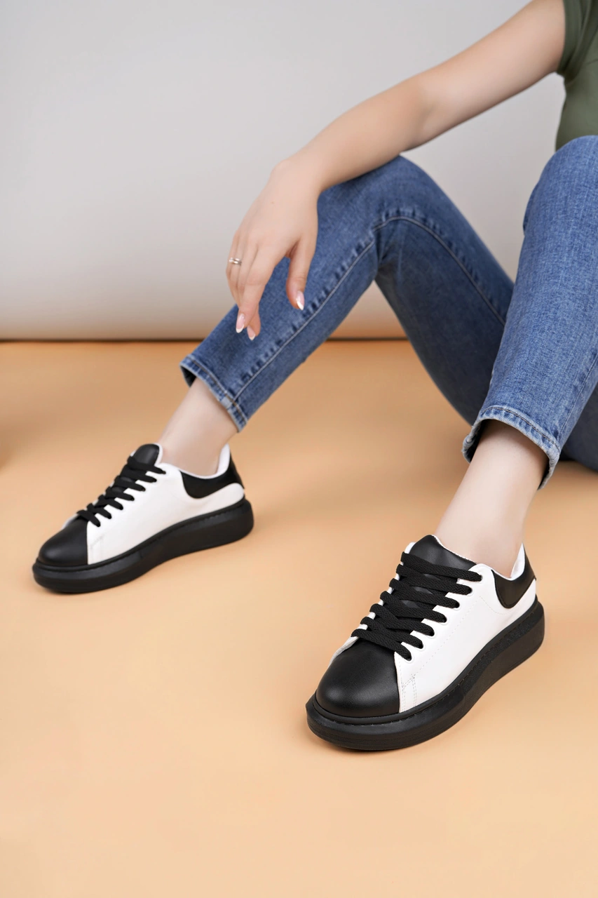 Luis A Costa Lc109 Beyaz Siyah Cilt Siyah Taban Kadın Sneaker Renkli