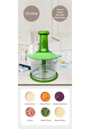Altron 1500ml El Rondosu 3 Paslanmaz Çelik Bıçaklı Basmalı Sebze