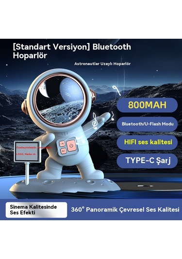 Bluetooth Atmosfer Astronot Kablosuz Usb Hoparlör Hıfı Ses Kalitesi