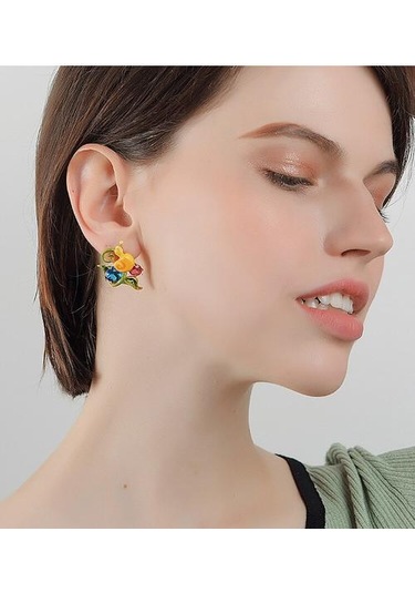 Yeni Ürün Eğilim Emaye Renk Salyangoz Plaka Şube Küpe S925 Gümüş İğne Moda Kişiselleştirilmiş Küpe Saplama Küpe Altın - Gümüş