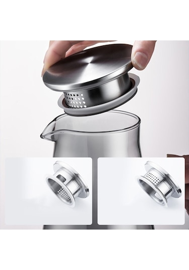 Qerhome Borosilikat Cam Metal Kapaklı Lüks Sürahi 1900 Ml Füme