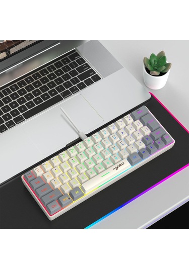 Hxsj V400 Kablosuz Renk Eşleştirme Rgb Arka Işık Membran Klavye 63 Anahtar Kapak, Kablolu Uzunluk: 1.7m Gri + Bej 2 Renkli