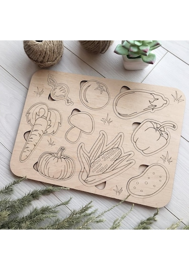 Ahşap Montessori Sebzeler Eğitici Puzzle