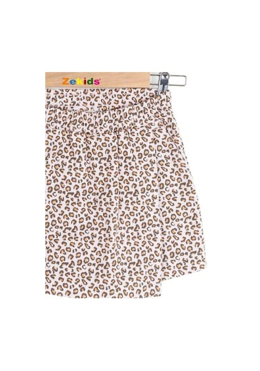 Kız Çocuk Leopar Desenli Şort Etek-16152 Pudra