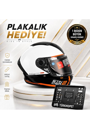 Mt Helmets Stinger 2 Solid Güneş Vizörlü Full Face Kapalı Kask + Plakalık Siyah