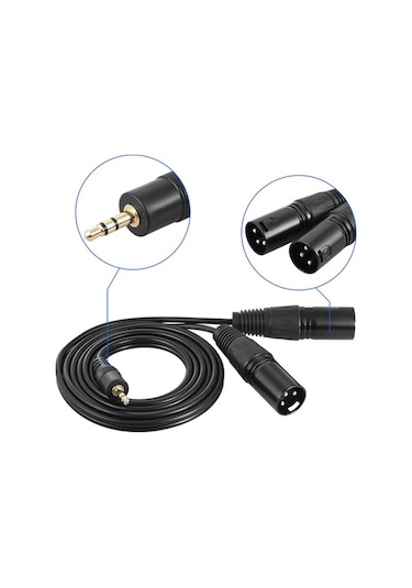 Fortunelane 1.5m Siyah Xlr Erkek Çift Bağlantılı 3.5mm Ses Kablosu - Ofc Telleri İle Mükemmel Sinyal Kalitesi
