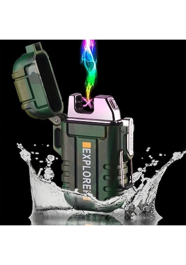 Techbloom Dual Arc Usb Sarjli Cakmak Blue Portatif Ruzgara Dayanikli Kamp Ve Doga Yuruyusu Icin Ideal Altın