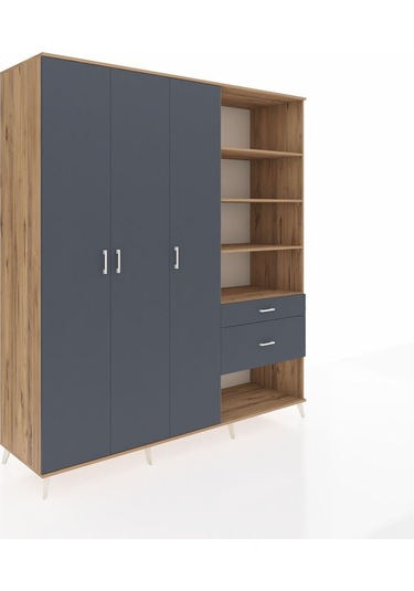 Kronos Dolap 16 Raflı 2 Çekmeceli 3 Kapaklı 220x59x243 Çam-antrasit/antrasit Antrasıt/antrasıt