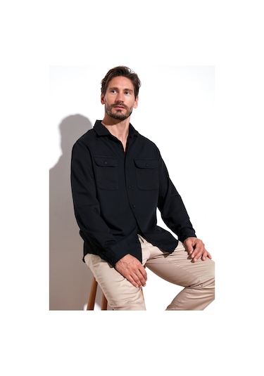 Buratti Pamuklu Çift Cepli Regular Fit Erkek Gömlek Cf25W128858 Siyah