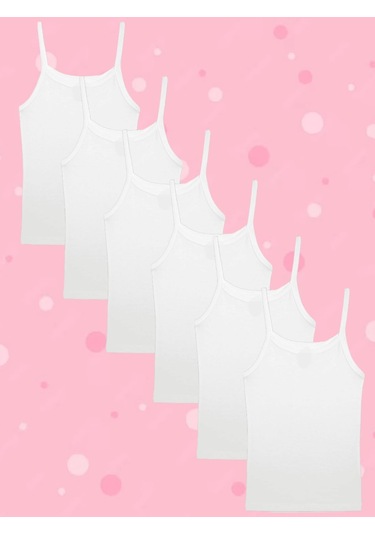 Tezzgelsin Kız Çocuk Pamuklu Penye 6'lı Ip Askılı Atlet Beyaz