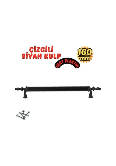 Çizgili Siyah Plastik Mobilya Kulpu 160mm Tekli Siyah