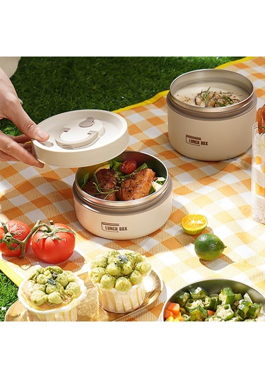 Yunboo 304 Paslanmaz Çelik Isı Saklama Yemek Kutusu, Kaçırmaz, 2 Adet 420ml+620ml , Isı Yorumu Çantasıyla, Öğrenci-ofis İçin, Çok Katlı Bento Kutusu, Beyaz Beyaz