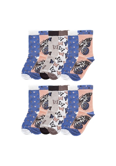 12li Kız Çocuk Çorap Uzun Soket Pamuklu Dikişsiz Renkli Yumuşak Karışık