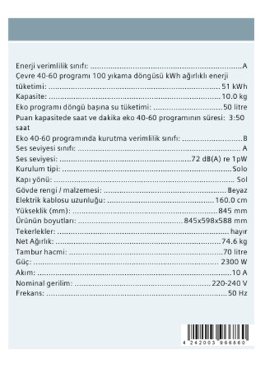 Siemens iQ300 WG52A202TR 1200 Devir 10 KG Çamaşır Makinesi