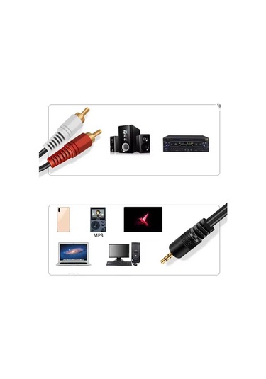 3 Metre - 3.5mm Stereo Aux Erkek To 2 Rca Ses Hoparlör Kablosu