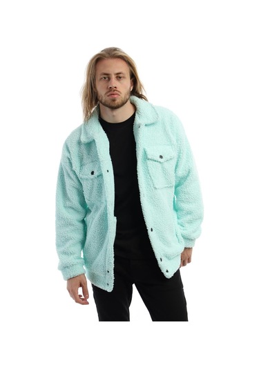 Erkek Kıvırcık Peluş Cıt Cıt Kapamalı Ceket Mint Mint Yeşili