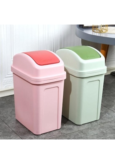 Pembe Ev Çöp Kovası Kapaklı Kalınlaşmış Pres Tipi Salıncak Kapak Büyük Kapasiteli Mutfak Otel Banyo Ofis Çöp Kutusu
