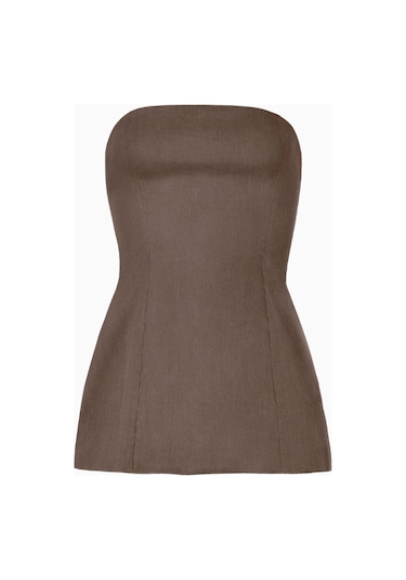 Because Of Alice Strapless Linen A - Line Bodice Kadın Üst Kahverengi