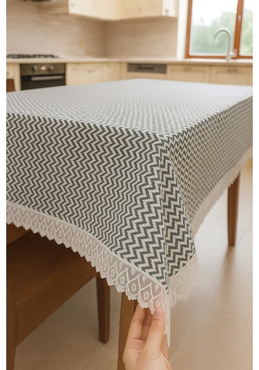 Lüks Modern Masa Örtüsü -leke Tutmaz Su Geçirmez Dantel Detaylı Detaylı Masa Örtüsü Beyaz