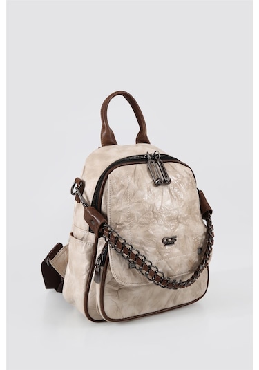 Ççs 17635 Kadın Omuz Ve Sırt Çantası Kırık Beyaz