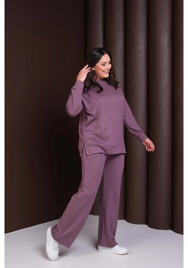 Önü Taş Baskılı Alt-üst Takım Mor