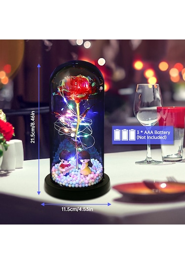 Qingmipy Renkli Işıklandırmalı Akrilik Kubbede Sonsuz Gül - Anneler Günü, Sevgililer Günü Hediyesi Beyaz