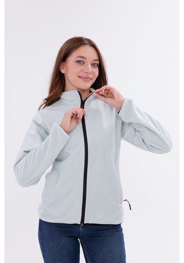 Monox Kadın Slim Fit Tam Fermuarlı Polar Ceket Yeşil