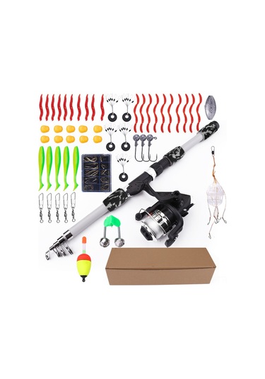 Springsun Fıshkıng 1.8m Uzayabilir Liyue Kamışı Seti - 55 Parça Yeni Başlangıçcı Paketi, Yumuşak Yem Uyumlu, Taze/salt Su, Taşınabilir Kamış Kombinasyonu Kamuflaj Beyaz