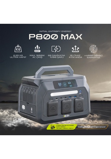 512wh 1600w Max. Lifepo4 Taşınabilir Güç Kaynağı Dahili Fener Ve Kablo Seti +4000 Döngü %99.99 Bms Çoklu Çıkış P800