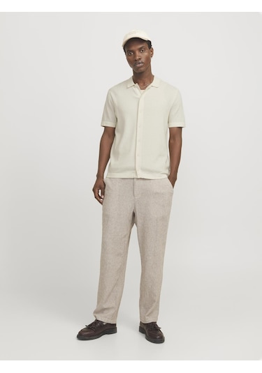 Jack & Jones Erkek Örme Gömlek - Emil - 12268220 Cloud Dancer Çok Renkli