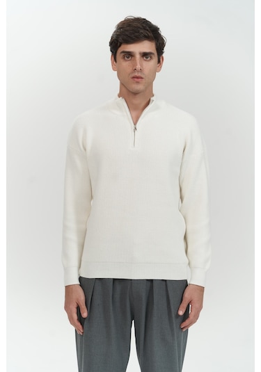 Mathis Ekru Balıkçı Yaka Erkek Triko Kazak Ekru
