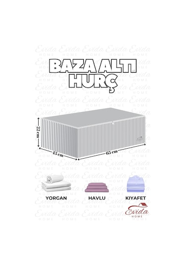 Jasper Antrasit Çizgili Büyük Boy Baza Altı Ve Çekyat Hurç - 65x45x22 Cm - Organizer. Krem - Gold