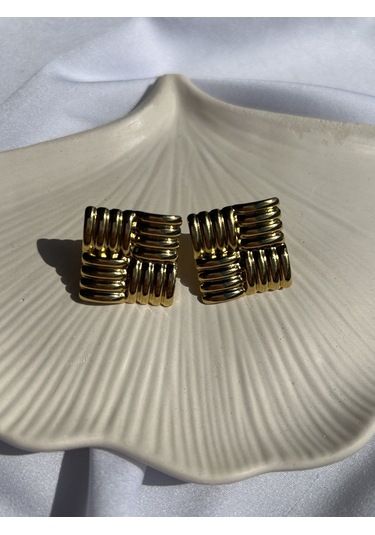 Geometrik Vintage Küpe Altın