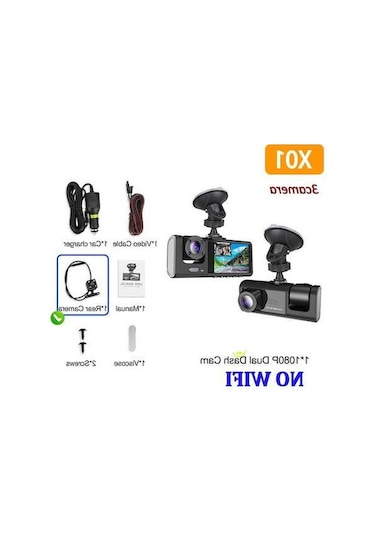 Createtech 3 Kamera 1080p Araç Dvr I, Wifi Özellikli, 64gb, 2 Lens Ön Kamera, X01-no Wifi-3cam