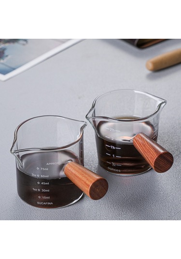 Shineyee Mini Kahve Süt Kavanozu, İki Ağızlı Ahşap Saplı, Cam Malzeme, Kalın Tabanlı, 51-100 Ml, Ev Kullanıma İdeal, Pratik Ve Dayanıklı Diğer