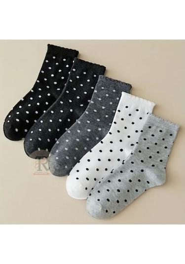Trampler 5 Çift Kadın Puantiyeli Uzun Çorap Kadın Kolej Çorap Çok Renkli