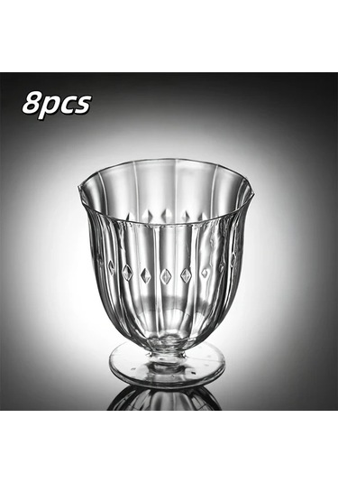 Willowhaven 8 Parça Elmas Desenli Şık Uzun Bardak - Pasta, Dondurma, Çay İçin Dayanıklı