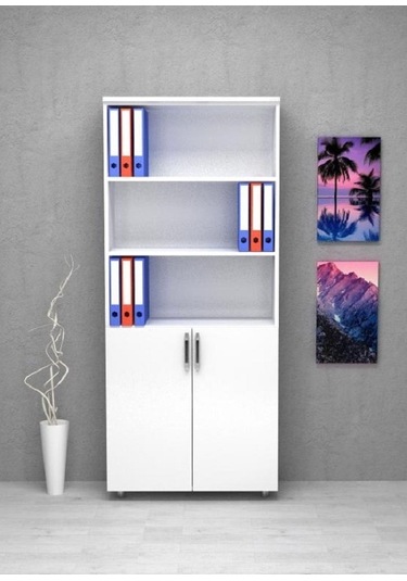 Kobiç Ofis Dosya Dolabı Kilitli Yarım Kapak Suntalam Dolap 80x35x185 Cm Beyaz Beyaz
