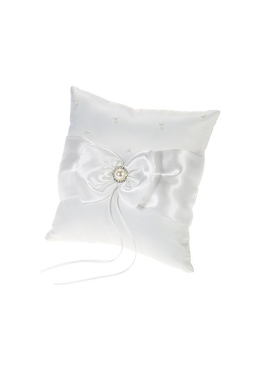 Novahub 7 İnç Beyaz Saten Rhinestone Süslemeli Yüzük Taşıyıcı Ve Düğün Çiçek Kız Sepeti Seti Diğer