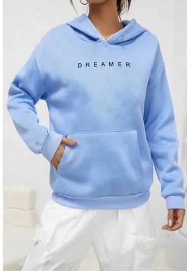 Kozia Outdoors Dramer Baskılı Kapüşonlu Oversize Unisex Swetşhirt Mavi Mavi