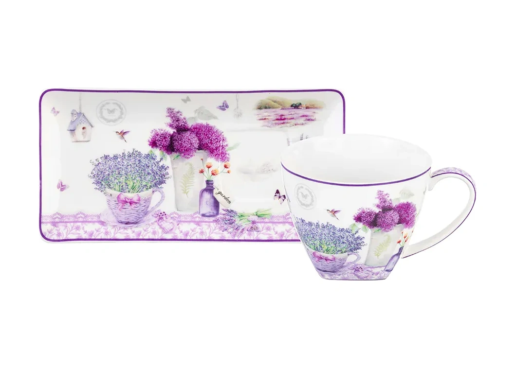 Elan Gallery Çatal Ve Bardağı Olan Lavanta Desenli Tatlı Fincanı, 250 Ml 60347642 Yeşil