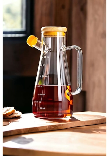 Bambu Kapaklı Cam Yağdanlık Vakumlu Ahşap Stantlı Sirkelik Zeytinyağı Şişesi