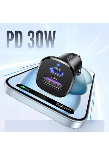 Ugreen 30w 2 Portlu Araç İçi Şarj Cihazı Çakmaklık Adaptörü, 25845