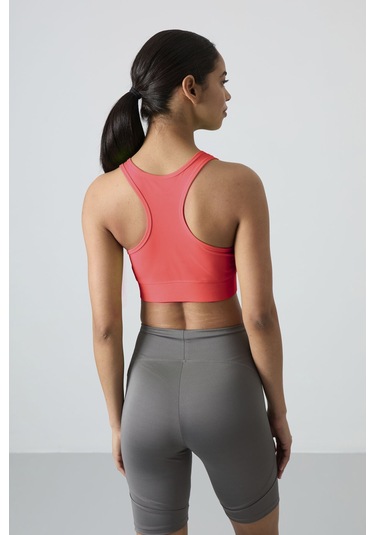 Neon Pembe Sırt Detaylı Dar Kalıp U Yaka Kadın Spor Büstiyer - 97120 Pembe